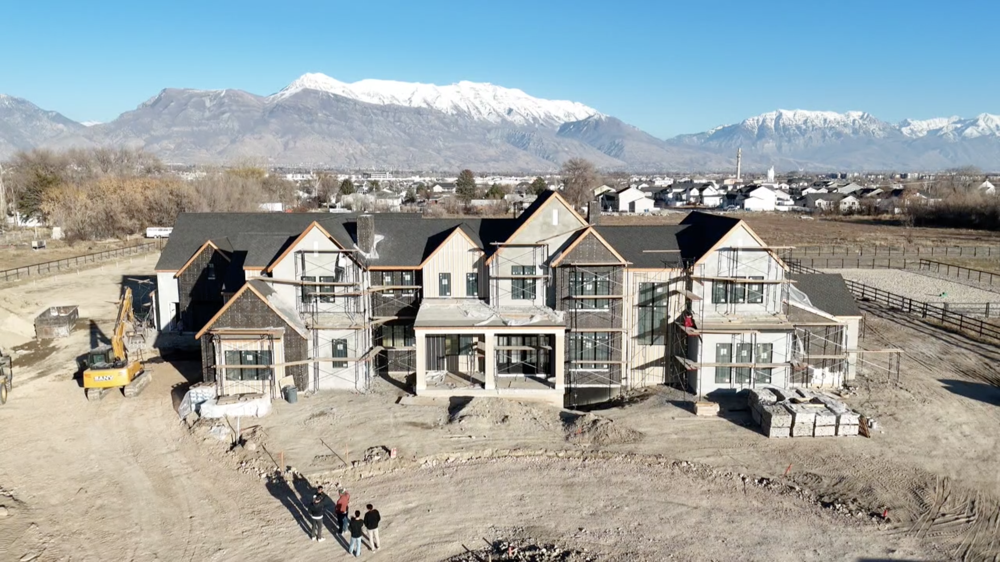 Aerial drone photo of Hawthorne custom home in Lehi, Utah